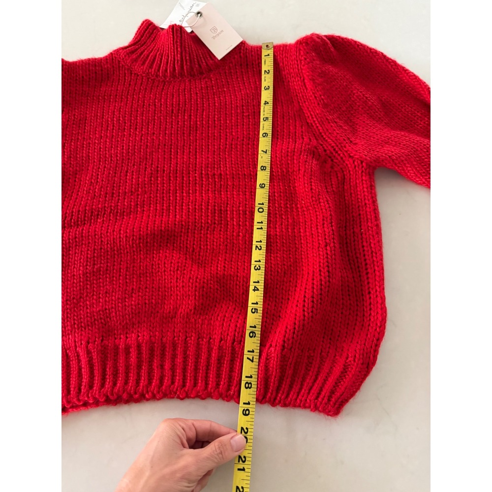 Brixton Womens Red Chunky Knit Mock Neck Puff Sleeve Sweater Small NWT - Picture 4 of 7